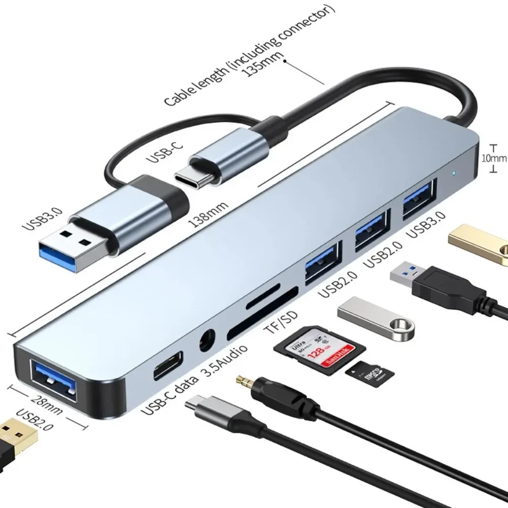 Multi Port Usb Hub - Hub USB-C 8 in 2 con