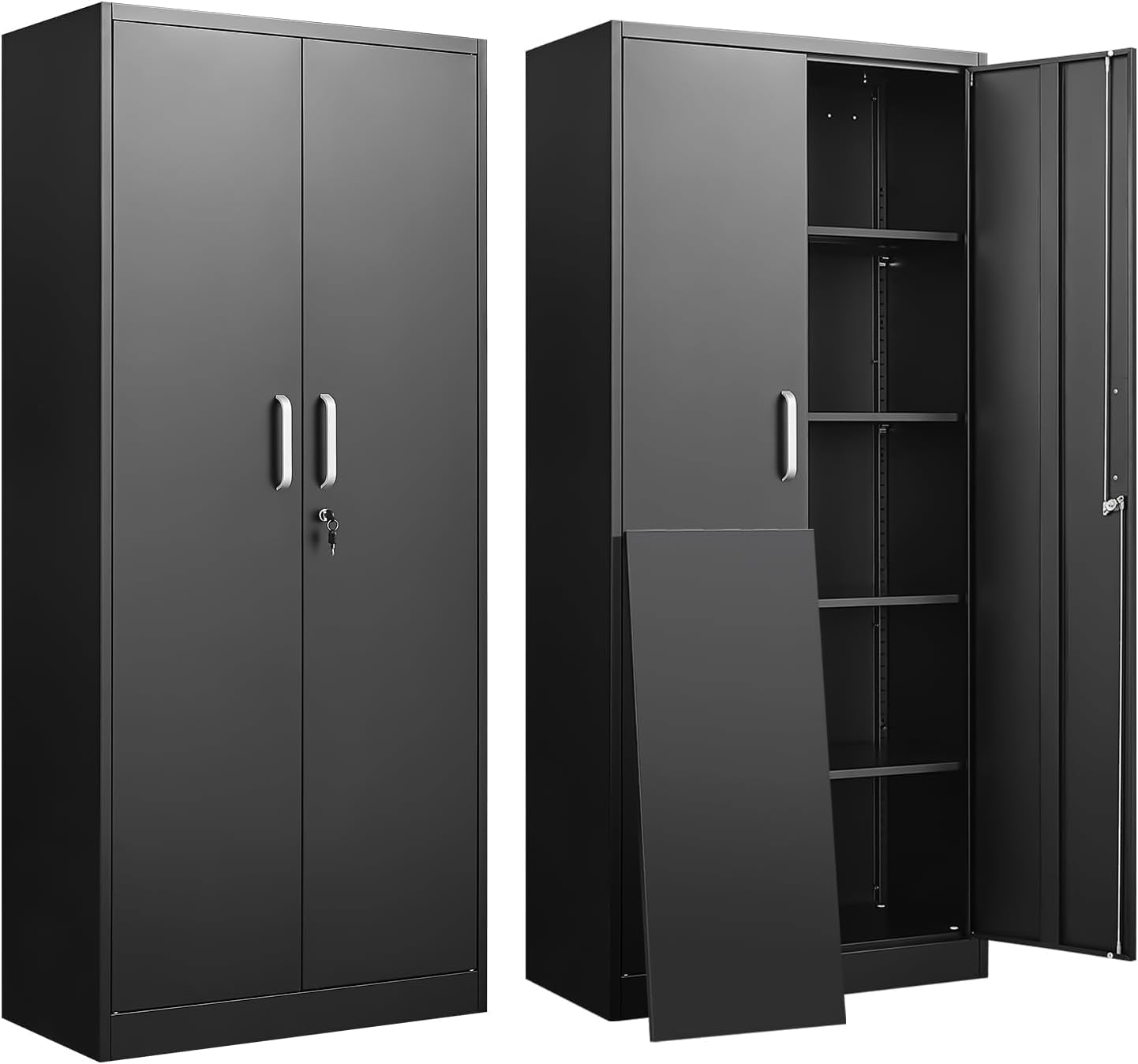 Office Tech - Armadio Metallico con Ripiani Regolabili, Nero,